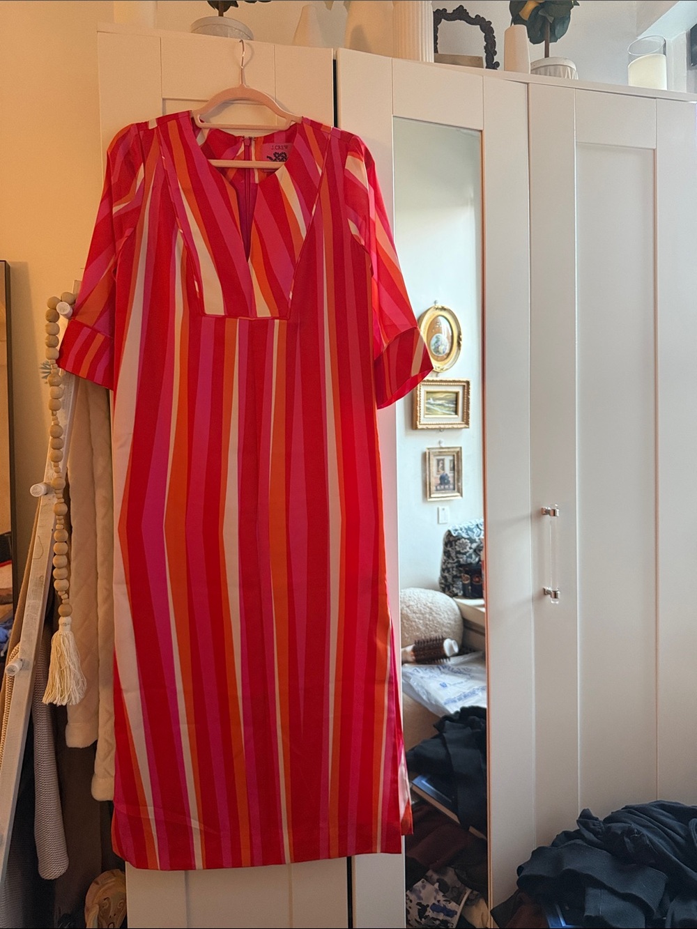 Vintage J. Crew Pink & Coral Striped Midi Shift Dress Sz 0